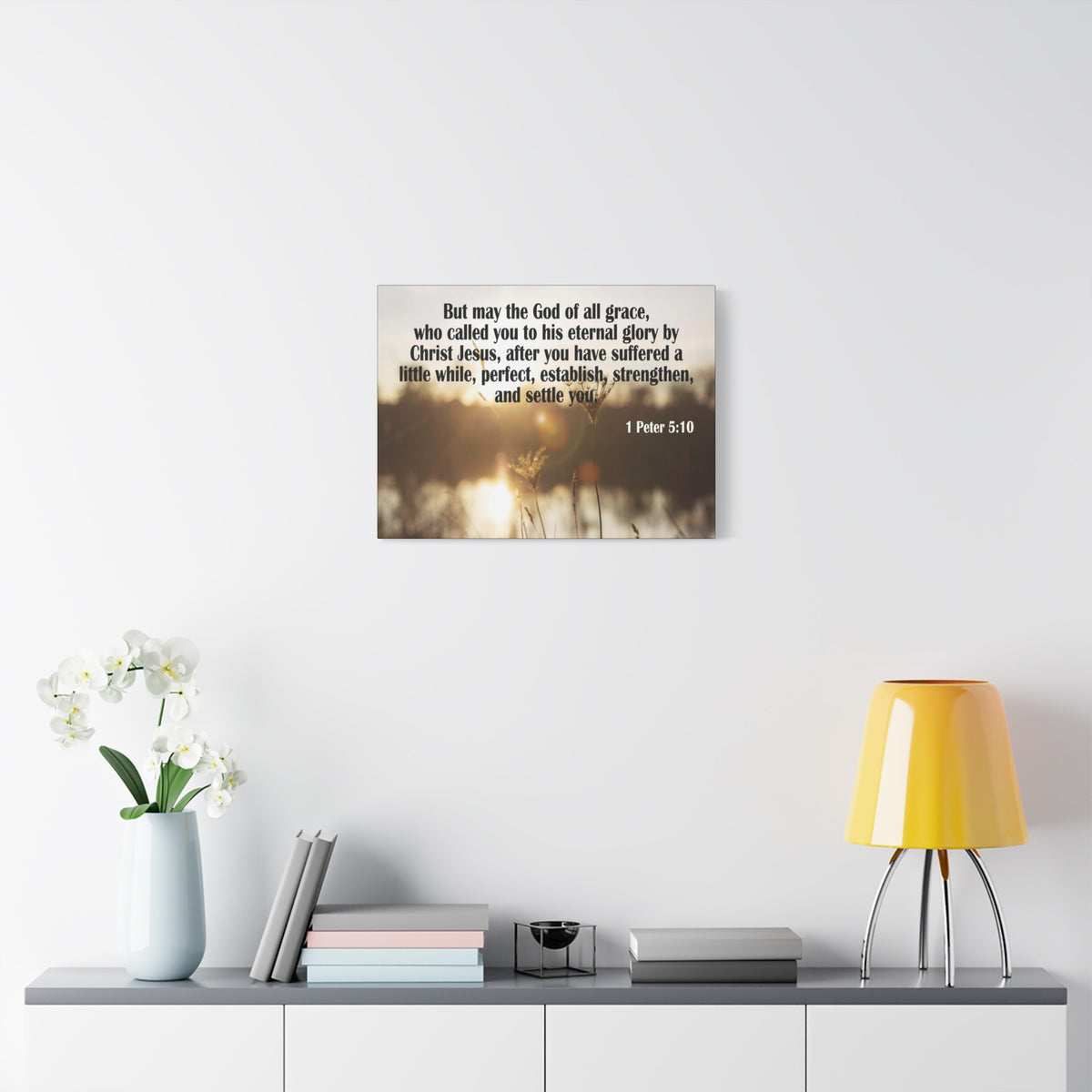 Scripture Canvas God of All Grace 1 Peter 5:10 Christian Wall Art Bible Verse Print Ready to Hang