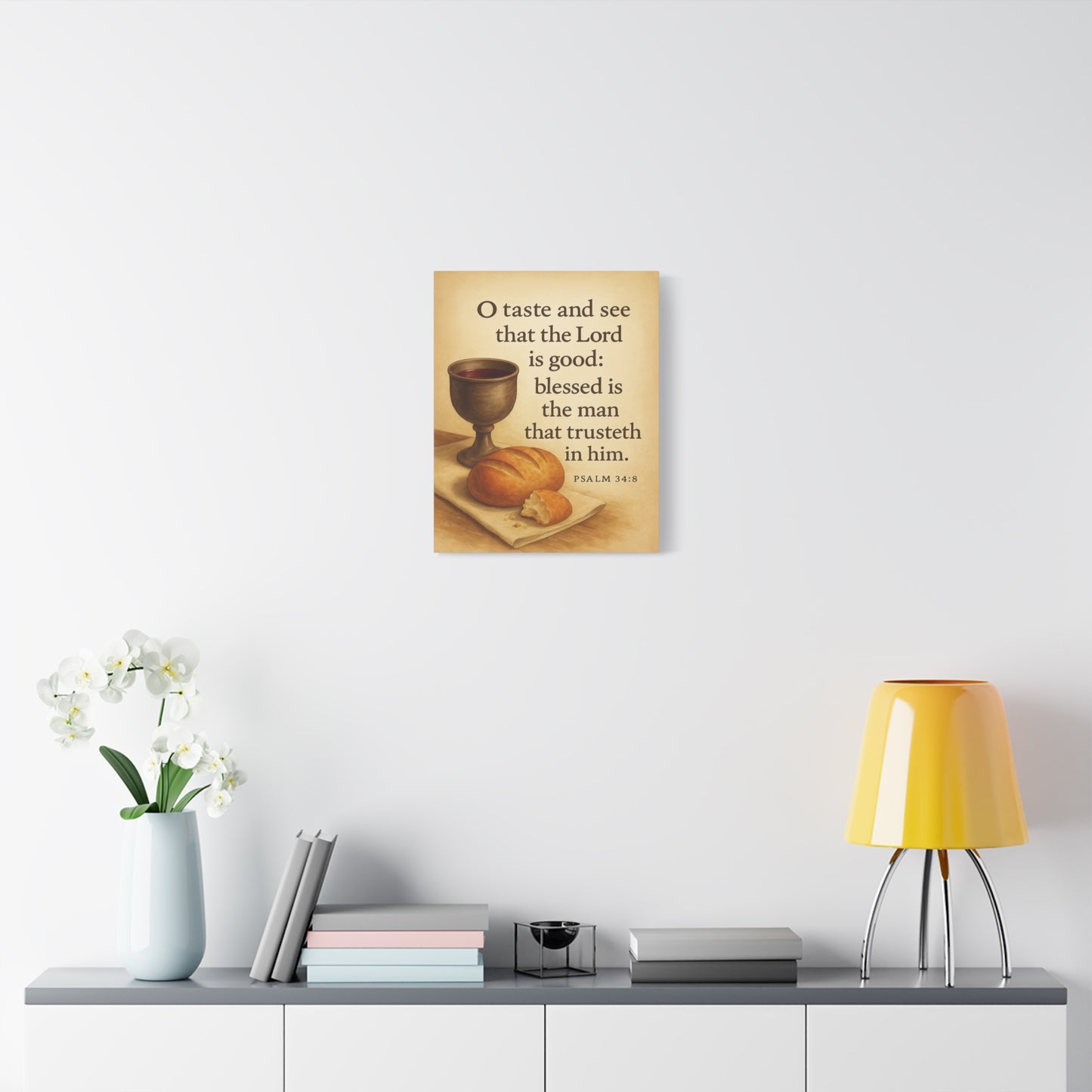 Bible Verse Canvas Psalm 34:8 Christian Home Décor Wall Art Scripture Ready to Hang Faith Print