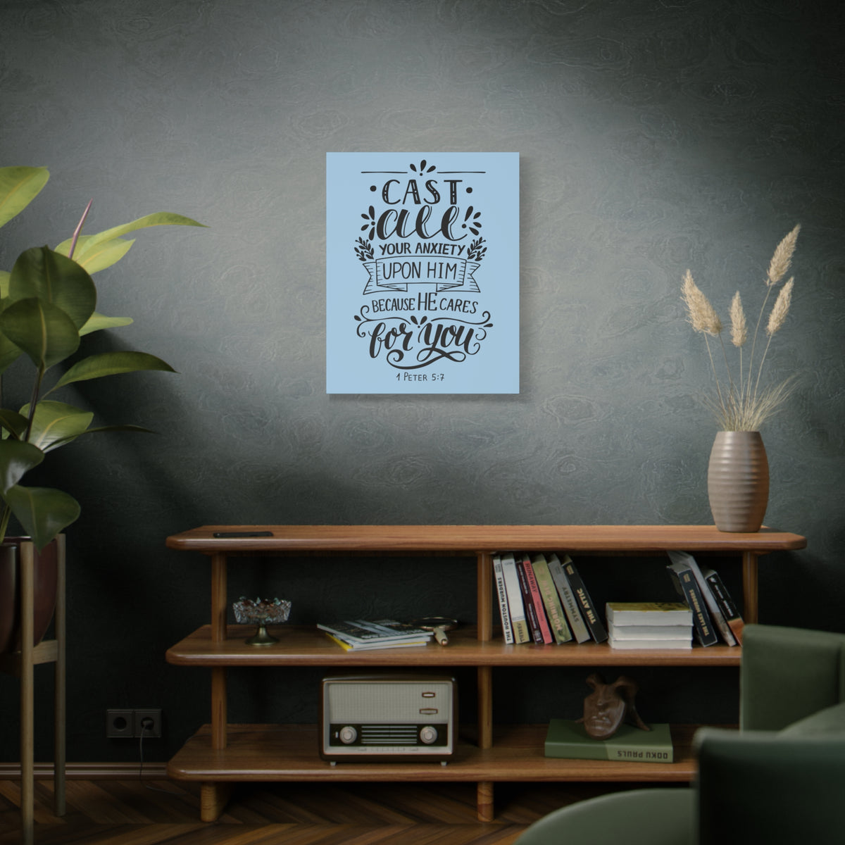 Scripture Canvas He Cares For You 1 Peter 5:7 Christian Wall Art Bible Verse Print Ready to Hang