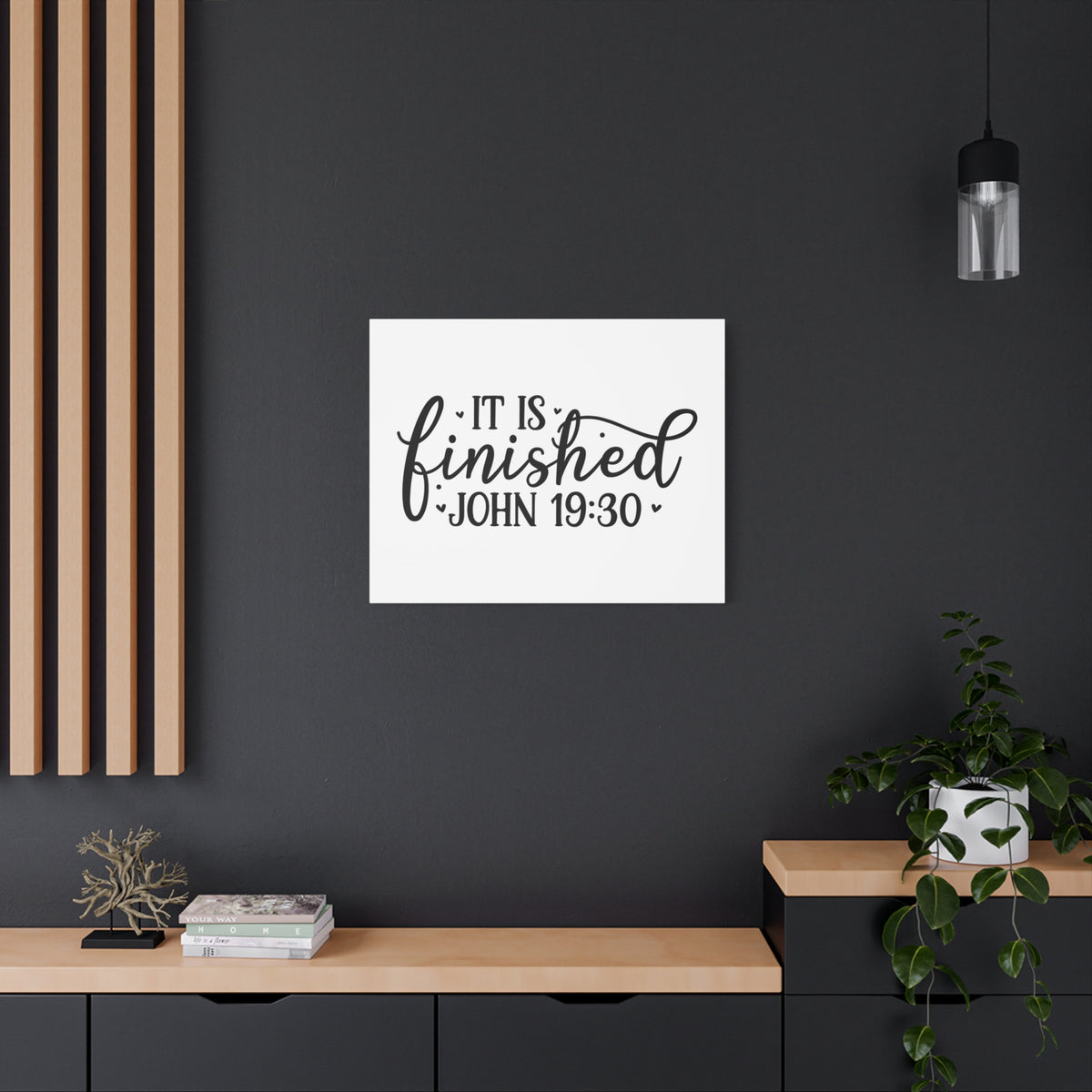 Scripture Canvas It Is Finished Small Hearts John 19:30 Christian Wall Art Bible Verse Print Ready to Hang