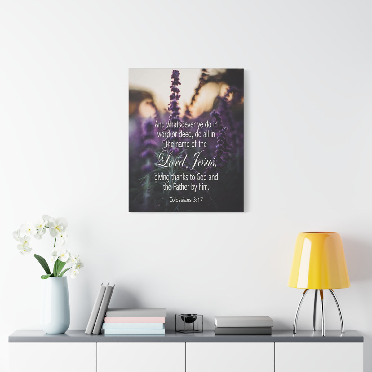 Scripture Canvas Giving Thanks to God Colossians 3:17 Christian Wall Art Bible Verse Print Ready to Hang
