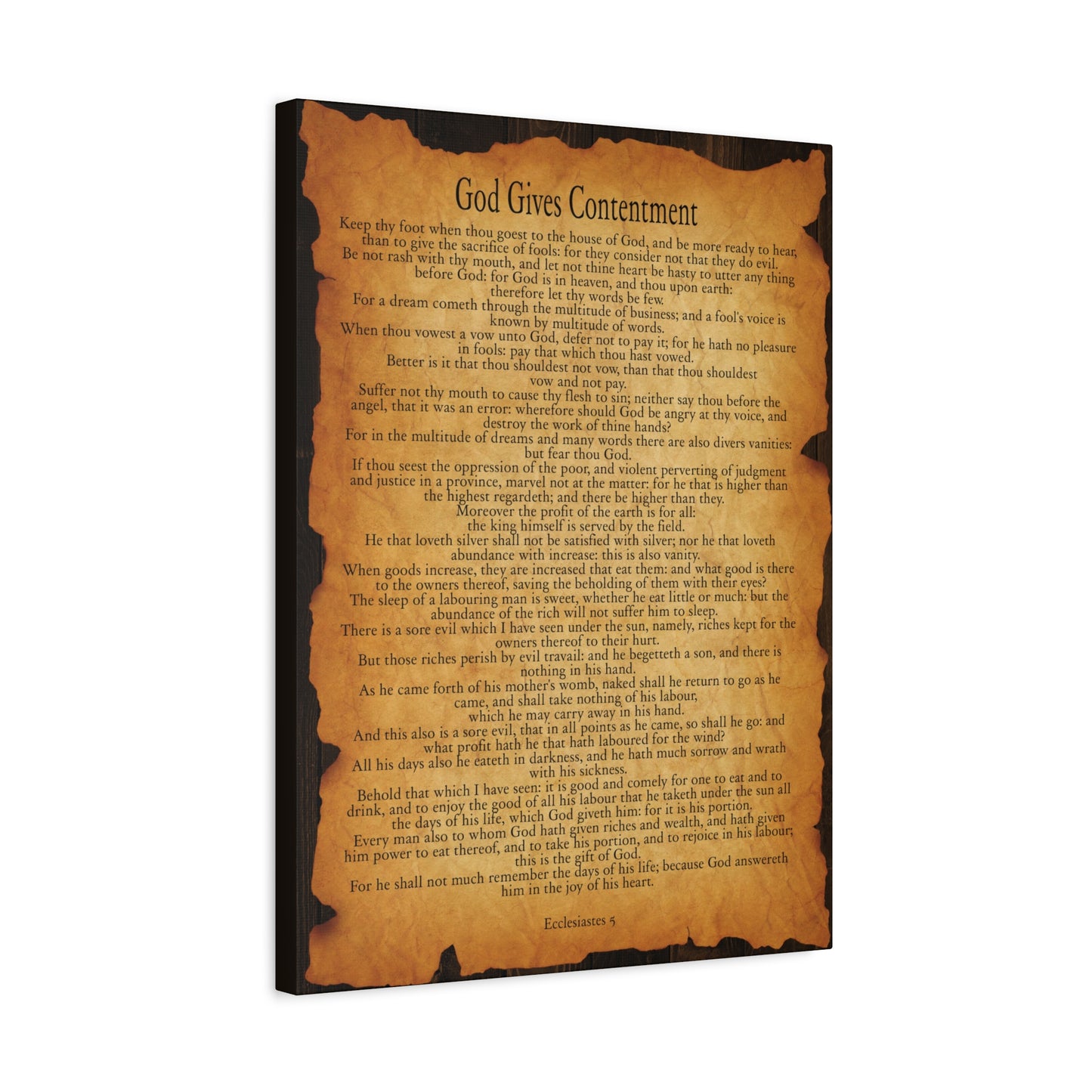Scripture Walls God Gives Contentment Ecclesiastes 5 Gold Brown Bible Verse Canvas Christian Wall Art Ready to Hang