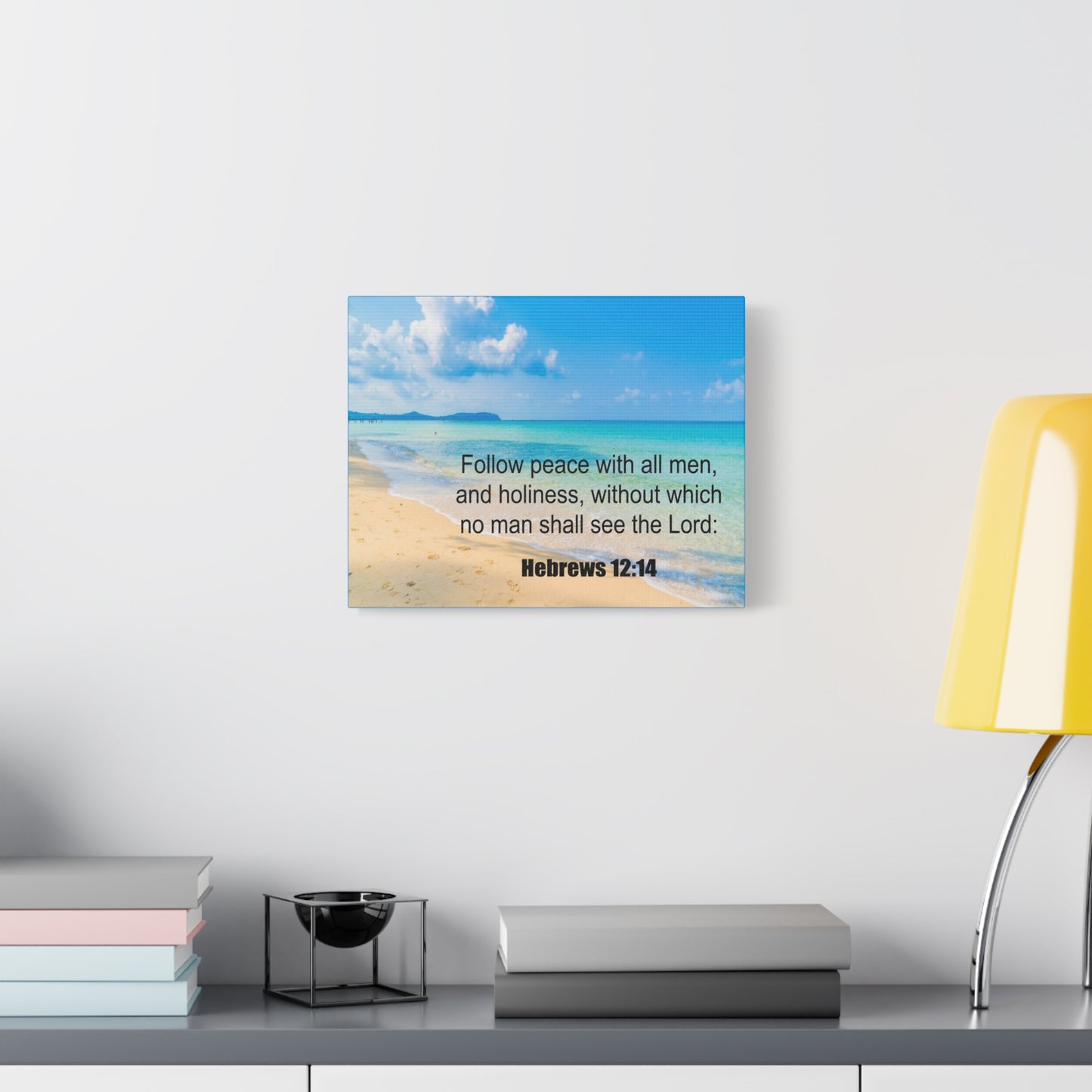 Scripture Canvas Follow Peace Hebrews 12:14 Christian Wall Art Print Ready to Hang