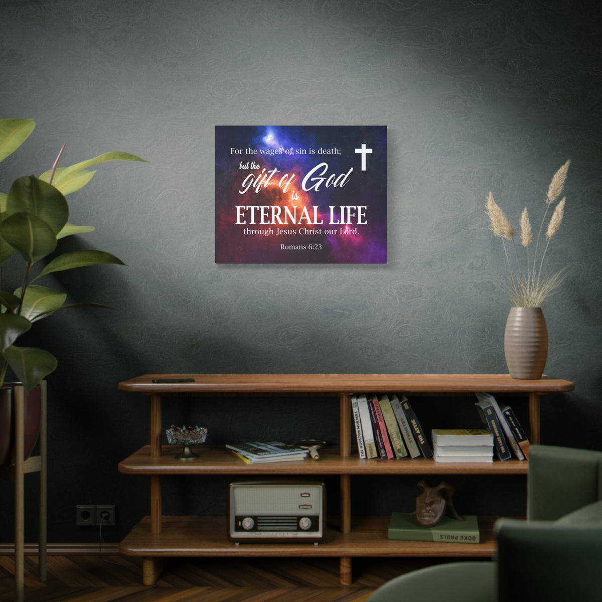 Scripture Canvas Gift of God is Eternal Life Romans 6:23 Christian Wall Art Bible Verse Print Ready to Hang