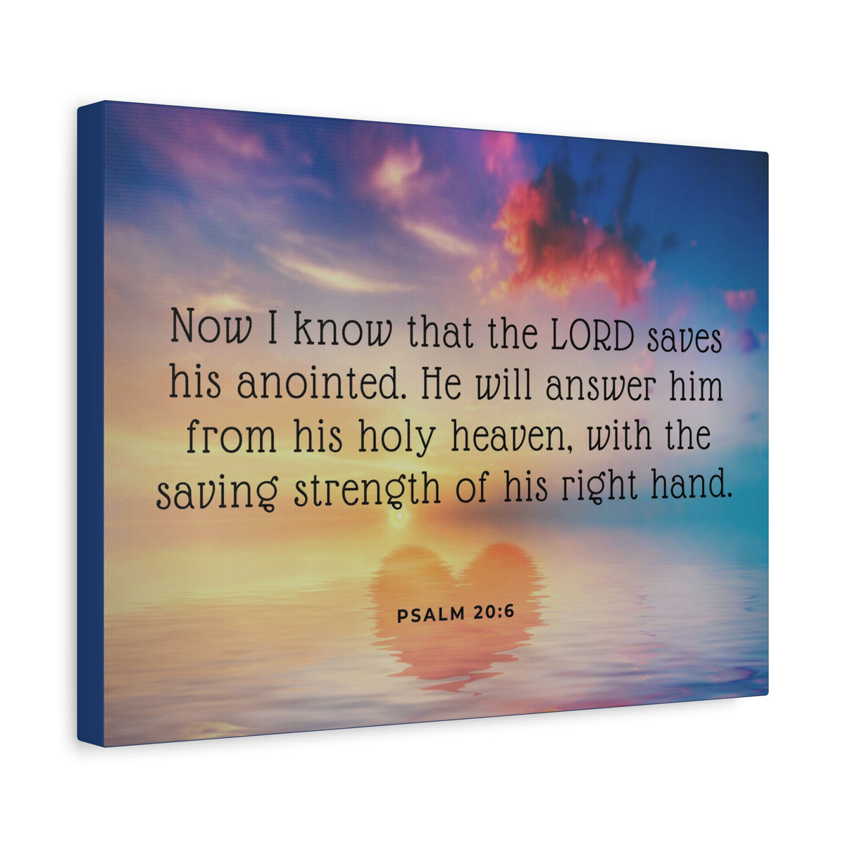Scripture Canvas Lord Saves His Anointed Psalm 20:6 Christian Wall Art Bible Verse Print Ready to Hang