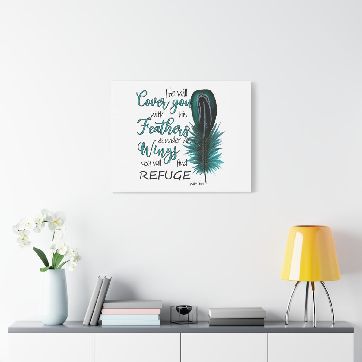 Scripture Canvas He Will Cover You Psalm 91:4 Christian Wall Art Bible Verse Print Ready to Hang