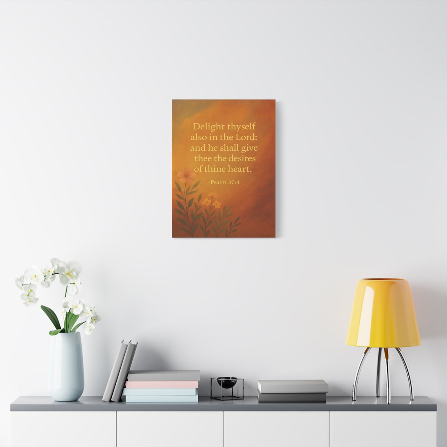 Bible Verse Canvas Psalm 37:4 Christian Home Décor Wall Art Scripture Ready to Hang Faith Print