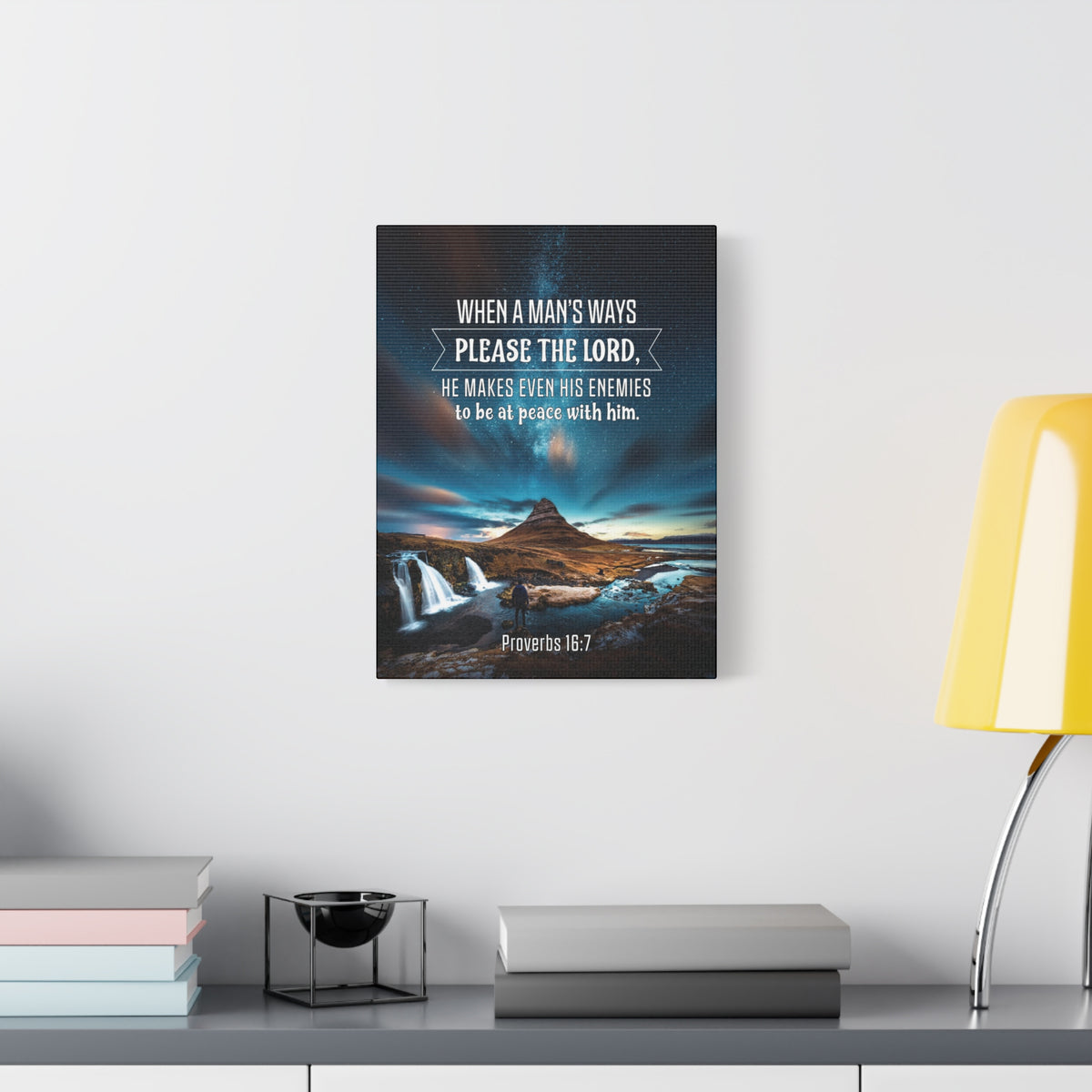 Scripture Canvas Peace With Enemies Proverbs 16:7 Christian Wall Art Bible Verse Print Ready to Hang