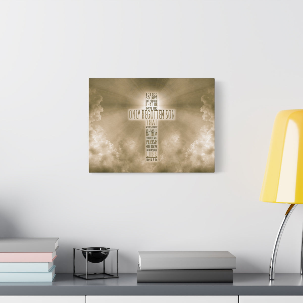 Scripture Canvas Everlasting Life John 3:16 Sun Christian Wall Art Bible Verse Print Ready to Hang