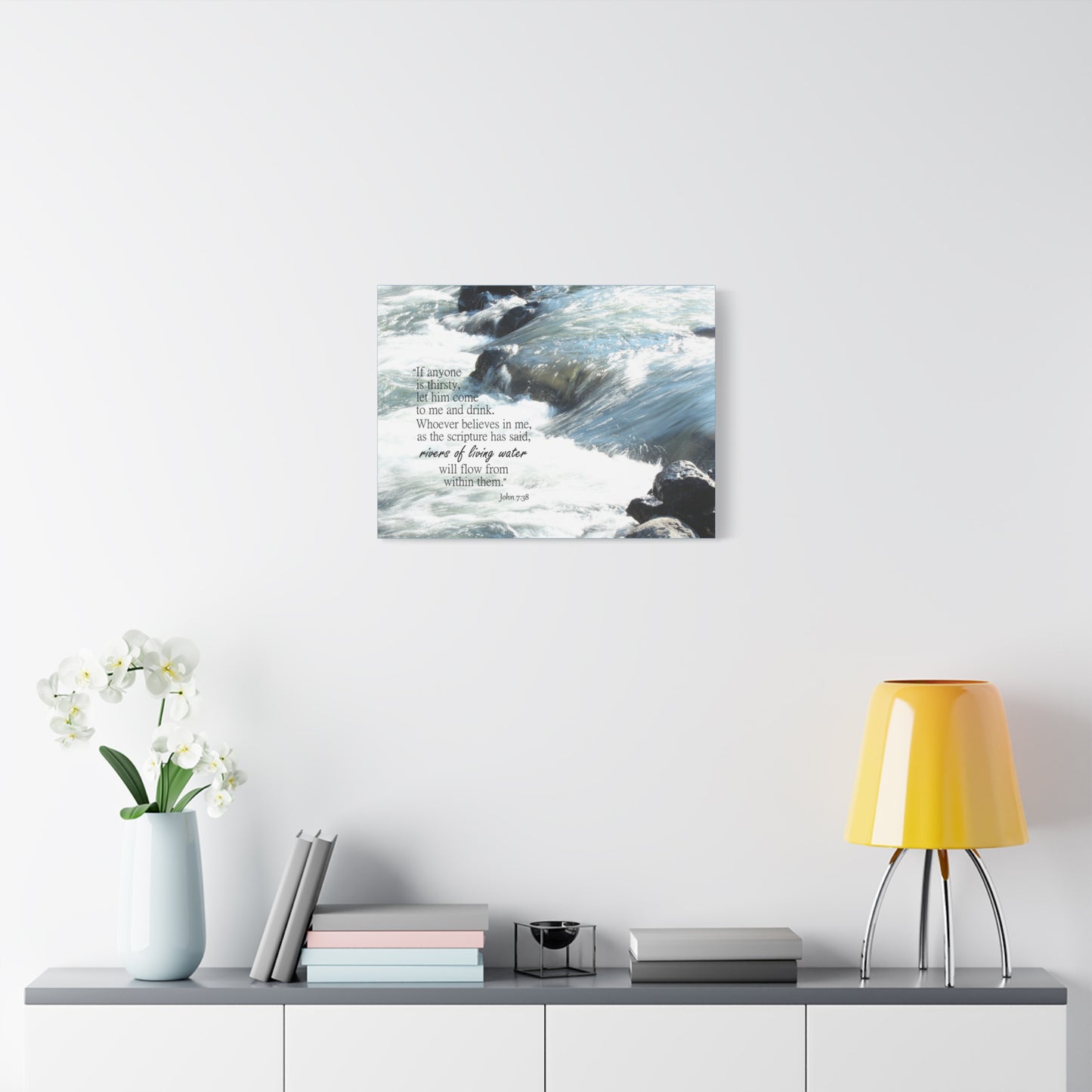 Scripture Canvas Rivers Of Living Water John 7:38 Christian Wall Art Bible Verse Print Ready to Hang