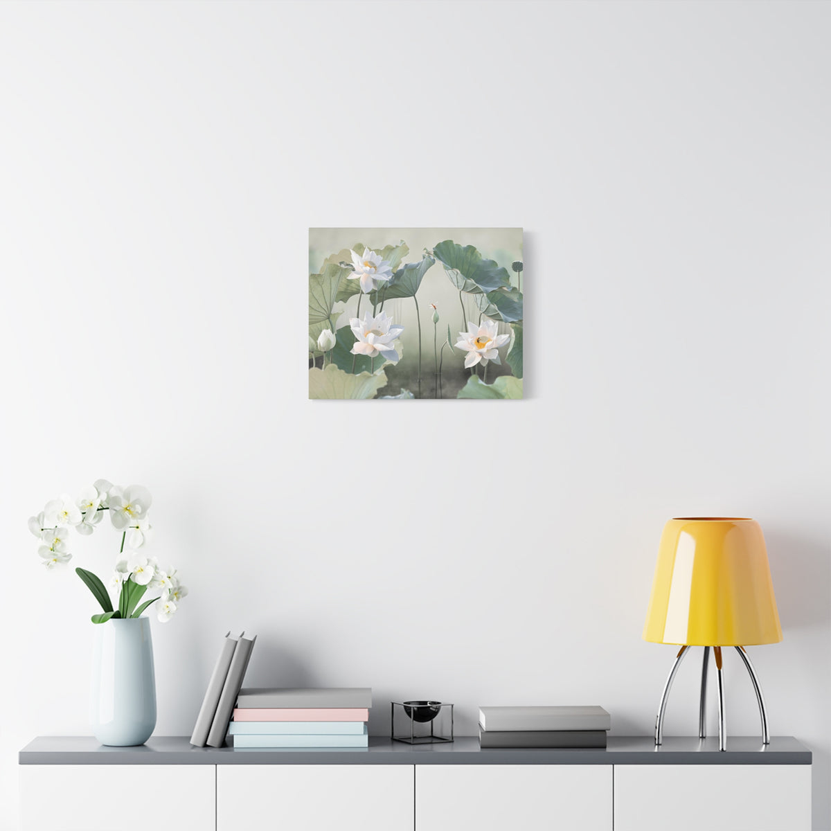 Beautiful White Lotus Flower Canvas Wall Art for Home Decor Ready-to-Hang