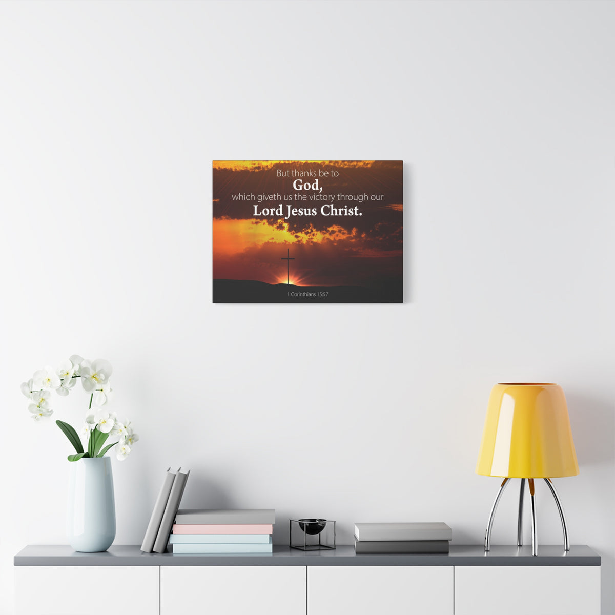 Scripture Canvas Thanks Be to God 1 Corinthians 15:57 Christian Wall Art Bible Verse Print Ready to Hang