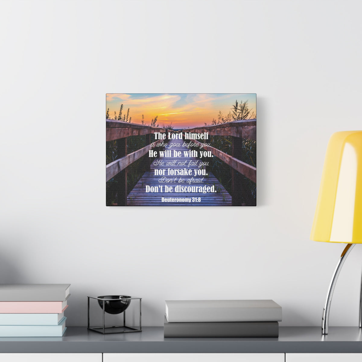 Scripture Canvas Don't Be Discouraged Deuteronomy 31:8 Christian Wall Art Bible Verse Print Ready to Hang
