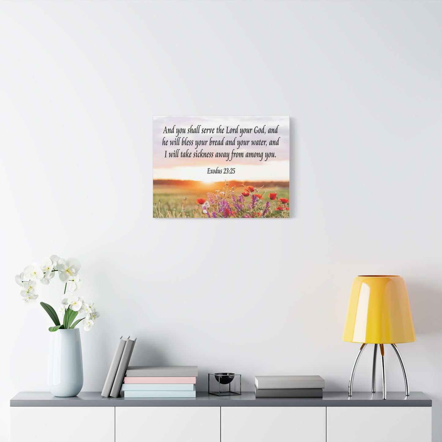 Bible Verse Canvas And You Shall Serve the Lord Exodus 23:25 Scripture Wall Art Christian Home Decor