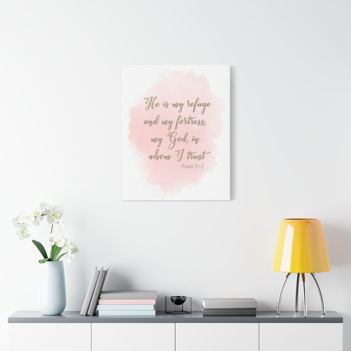 Scripture Canvas He Is My Refuge And My Fortress Psalm 91:2 Christian Wall Art Bible Verse Print Ready to Hang