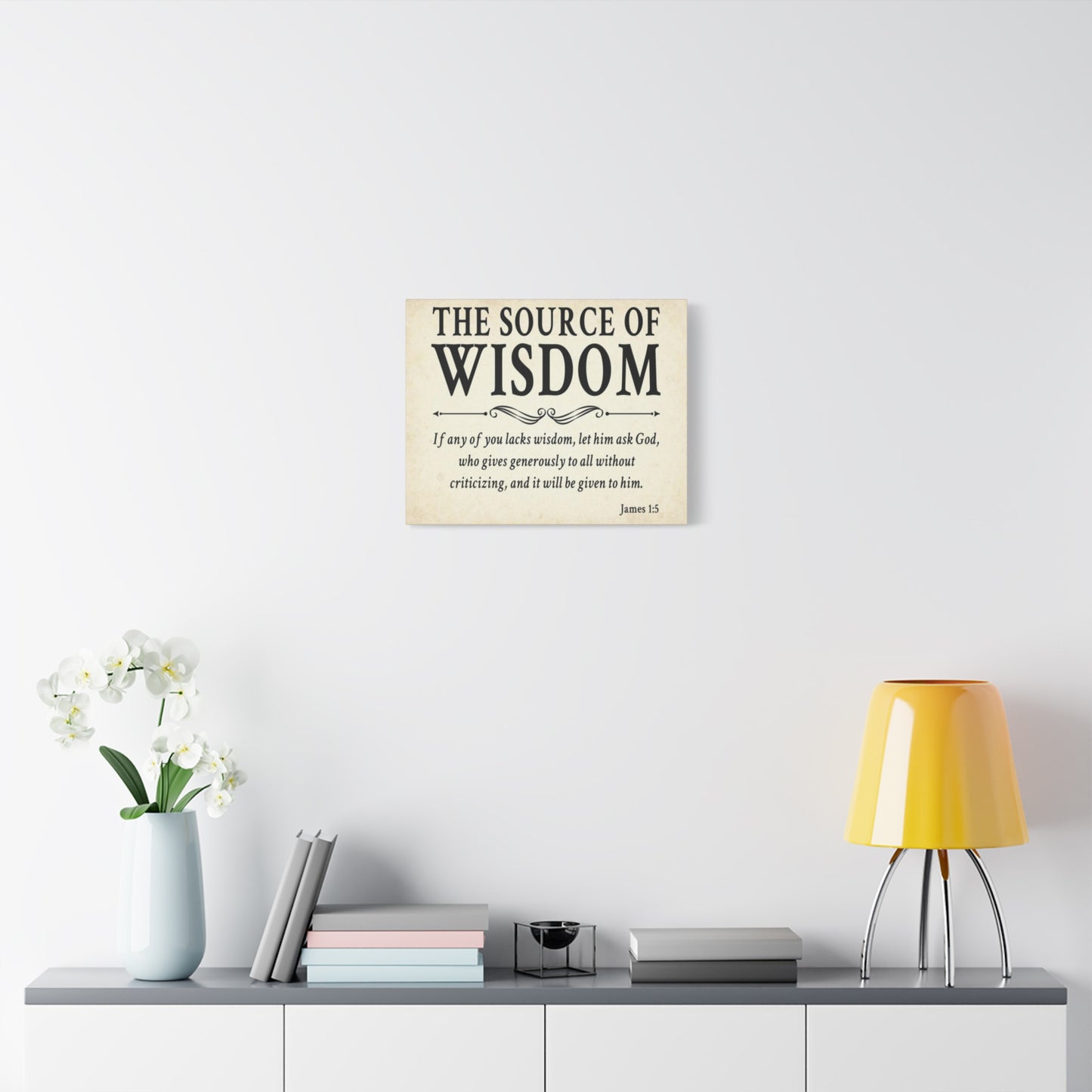 Scripture Walls James 1:5 The Source of Wisdom White Bible Verse Canvas Christian Wall Art Ready to Hang Unframed