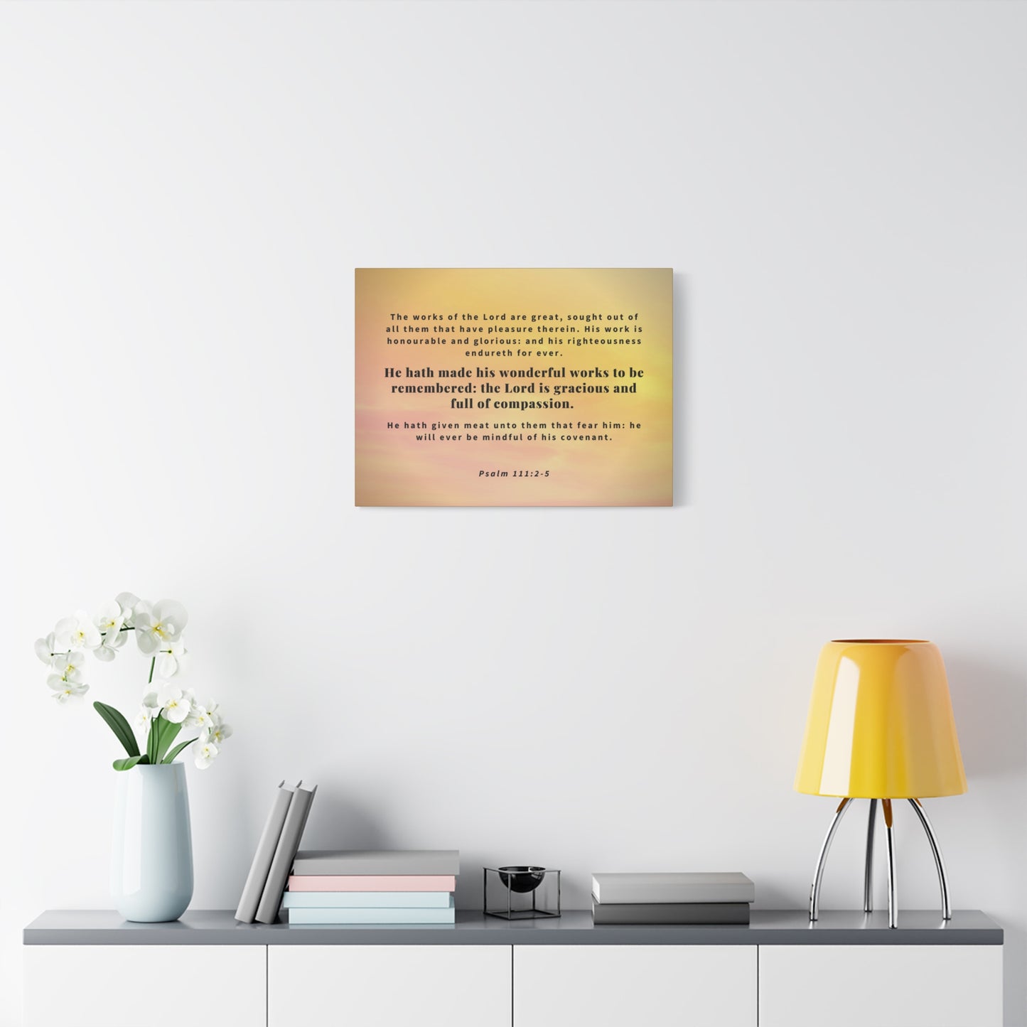 Scripture Canvas Wonderful Works Psalm 111:2-5 Christian Wall Art Bible Verse Print Ready to Hang