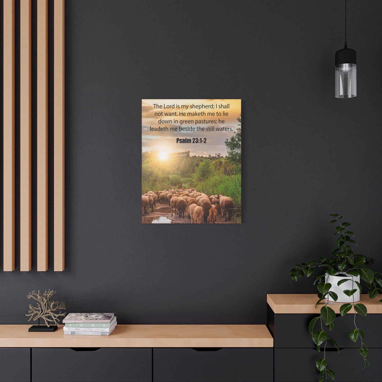 Scripture Canvas Green Pastures Psalm 23:1-2 Christian Wall Art Bible Verse Print Ready to Hang