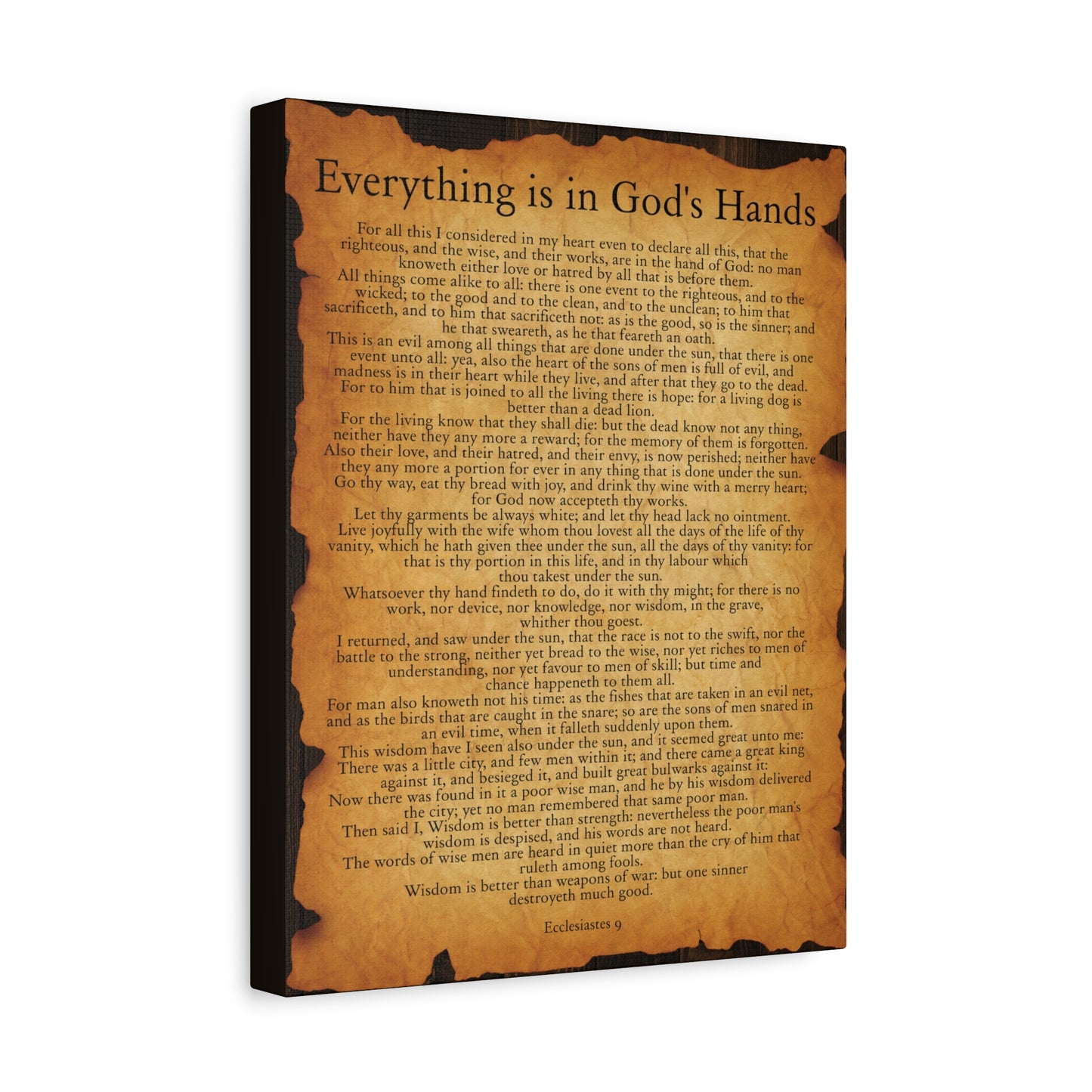 Scripture Walls Everything is in God's Hands Ecclesiastes 9 Gold Brown Bible Verse Canvas Christian Wall Art Ready to Hang