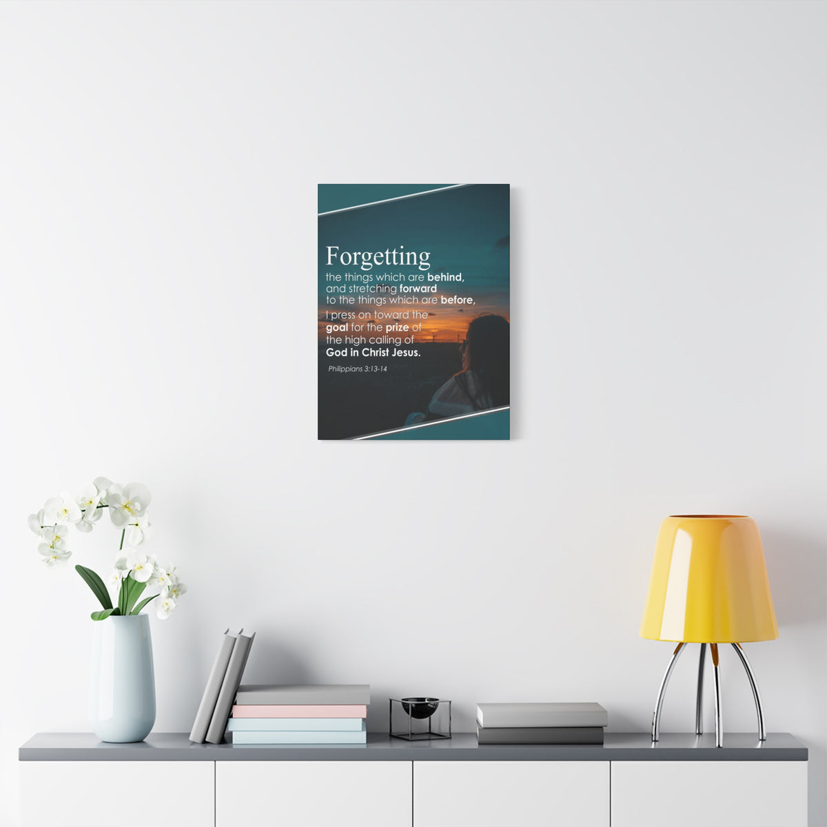 Scripture Canvas Press On Philippians 3:13-14 Christian Wall Art Bible Verse Print Ready to Hang