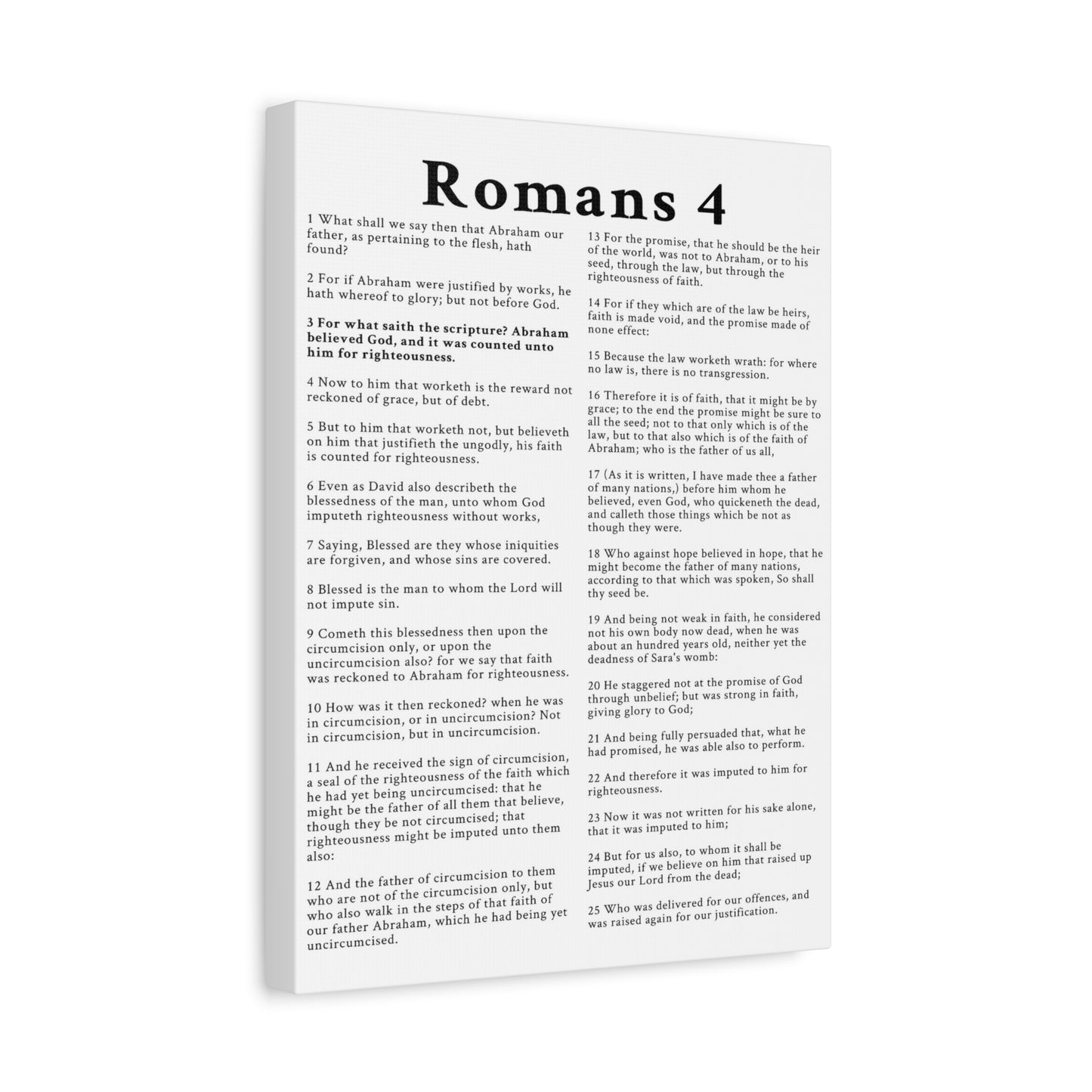 Scripture Walls Romans 4 Chapter White Bible Canvas Christian Wall Art Ready to Hang Unframed