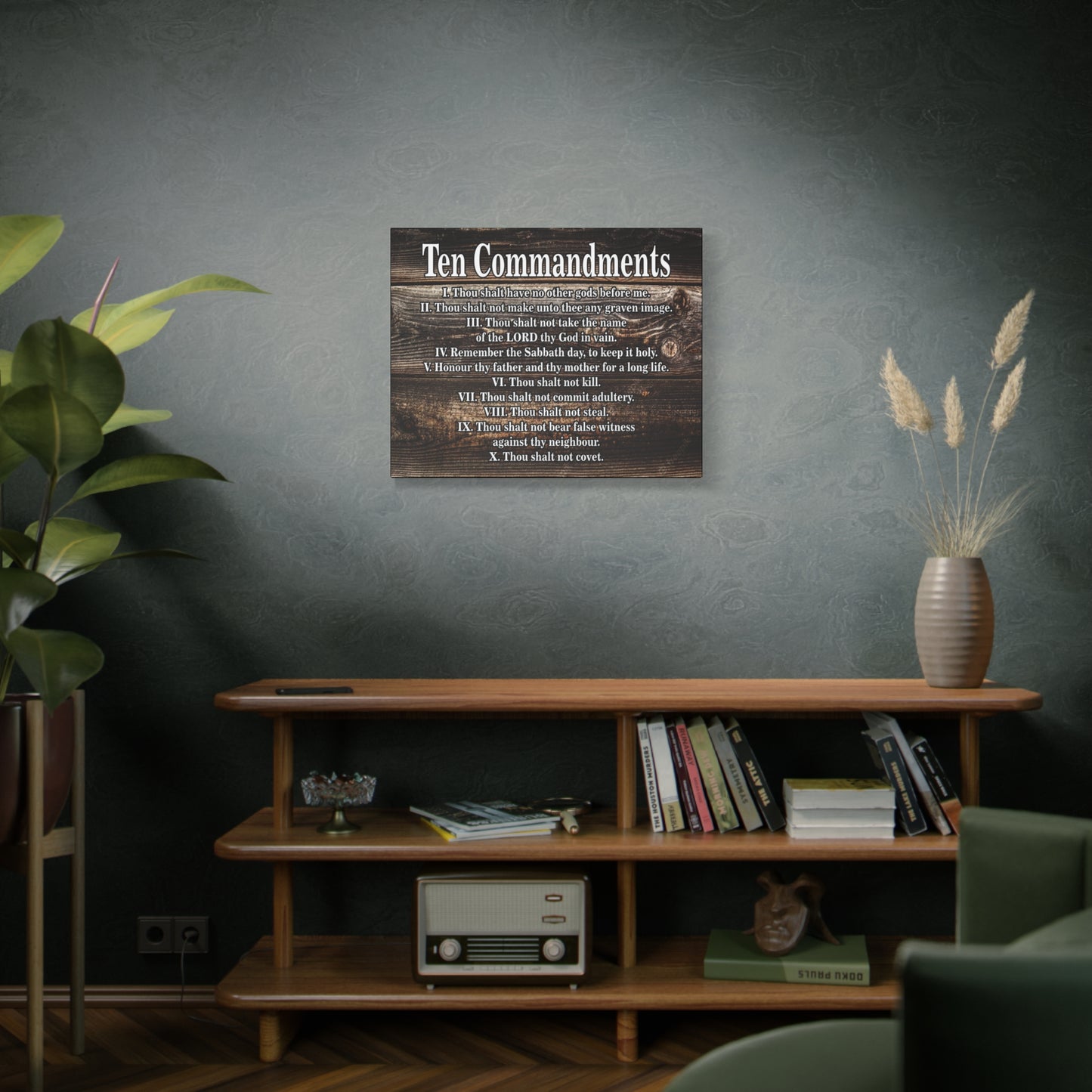 Scripture Canvas Ten Commandments Wood Brown Christian Wall Art Print Ready to Hang