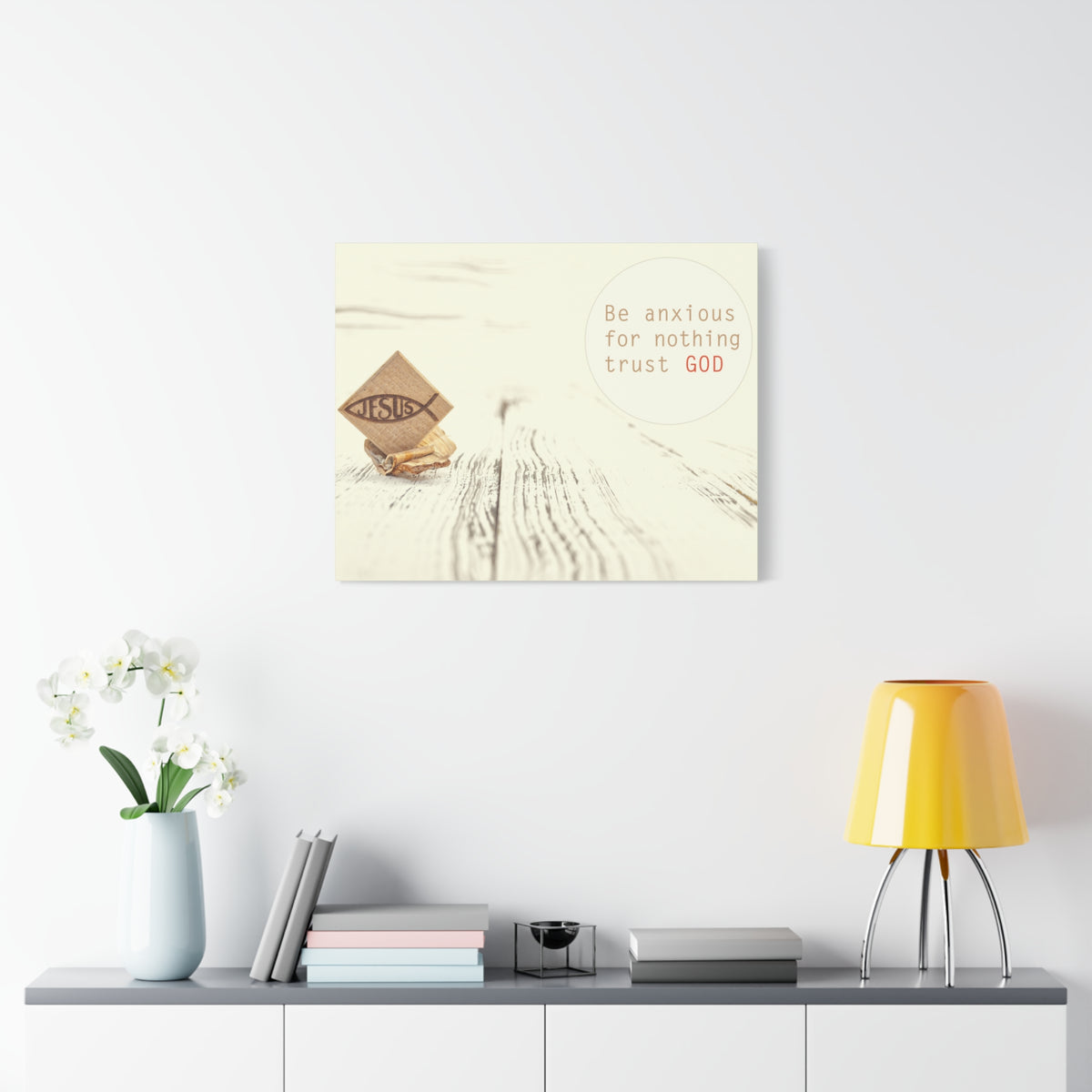 Scripture Canvas Trust God, Philippians 4:6 Jesus Fish Christian Wall Art Bible Verse Print Ready to Hang