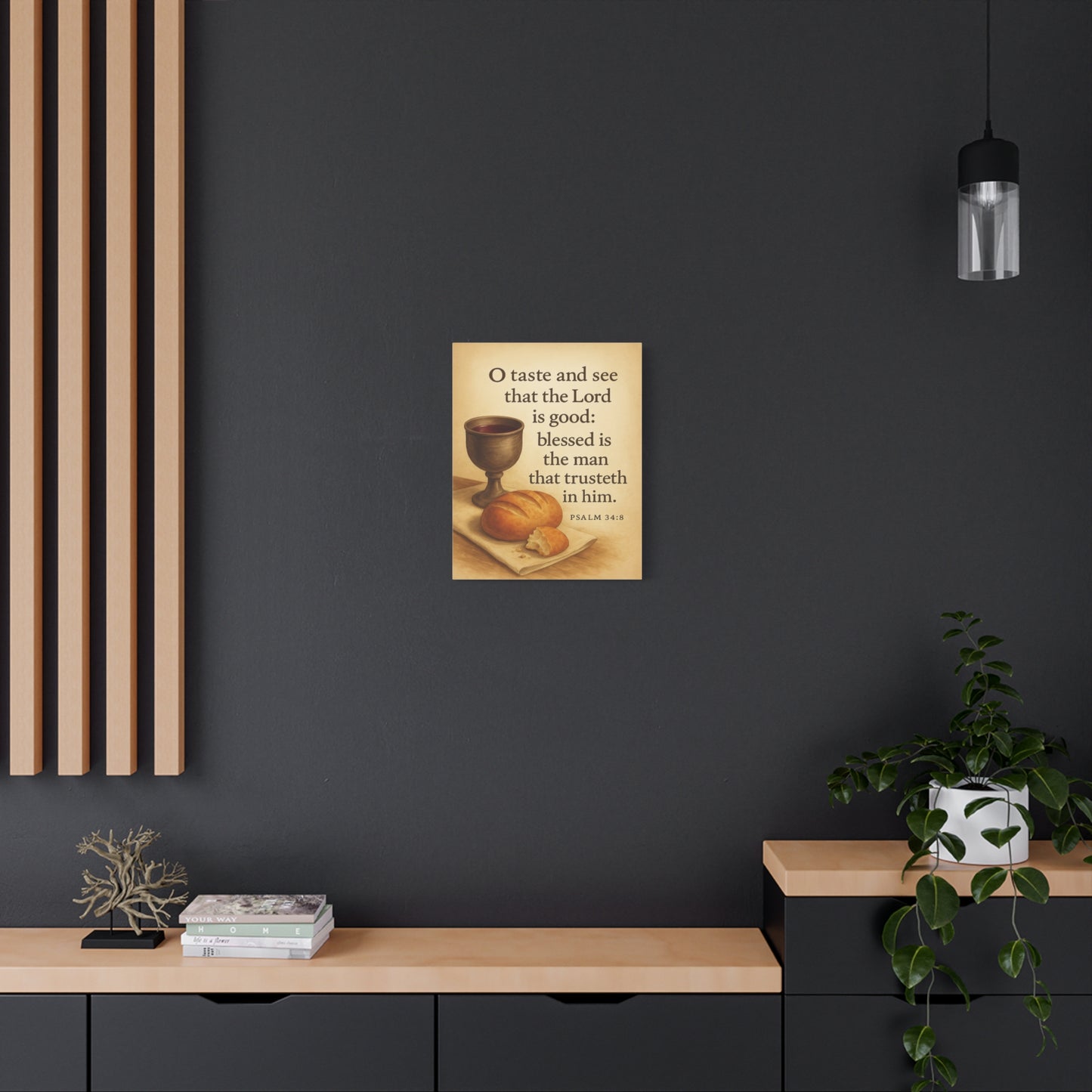 Bible Verse Canvas Psalm 34:8 Christian Home Décor Wall Art Scripture Ready to Hang Faith Print