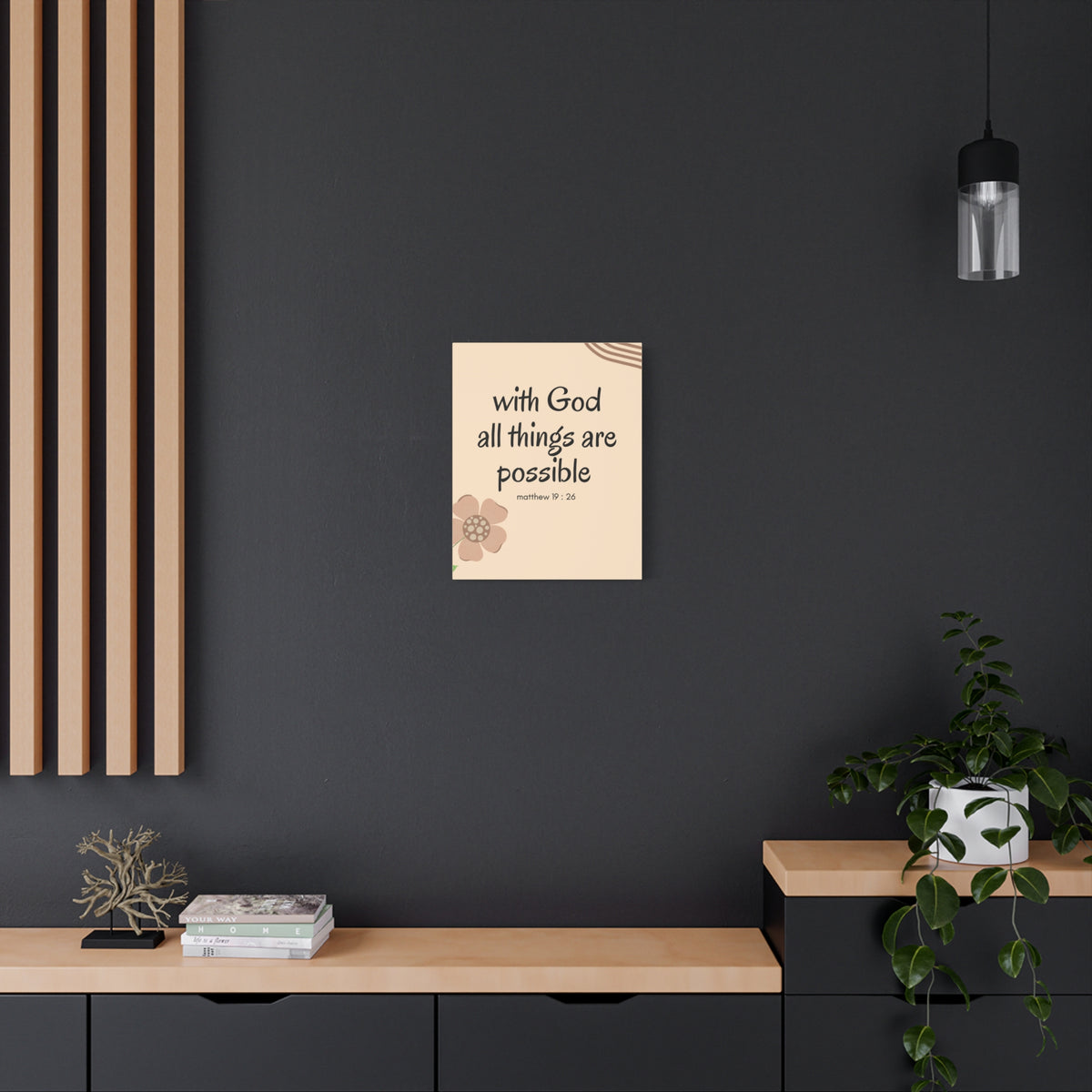 Scripture Canvas All Things Are Possible Matthew 19:26 Brown Flower Christian Wall Art Bible Verse Print Ready to Hang