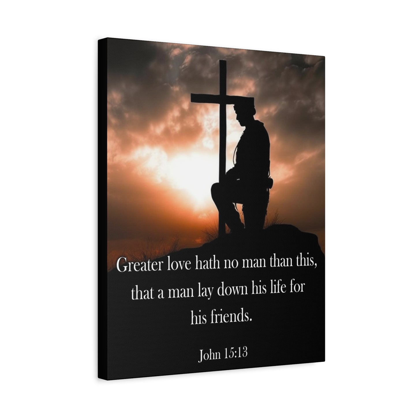 Scripture Walls John 15:13 Greater Love Soldier at Cross Christian Wall Art Print Ready to Hang Unframed