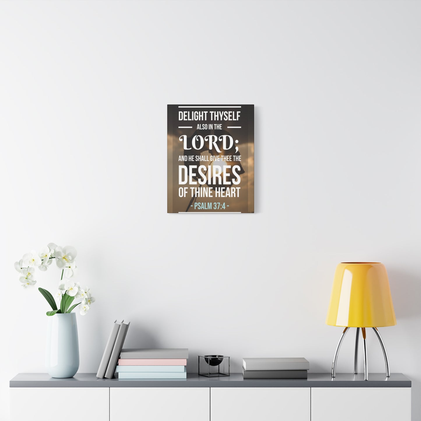 Scripture Canvas Delight Thyself Psalm 37:4 Christian Wall Art Bible Verse Print Ready to Hang