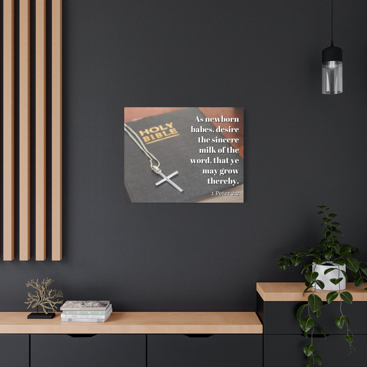 Scripture Canvas Grow 1 Peter 2:2 Christian Wall Art Bible Verse Print Ready to Hang