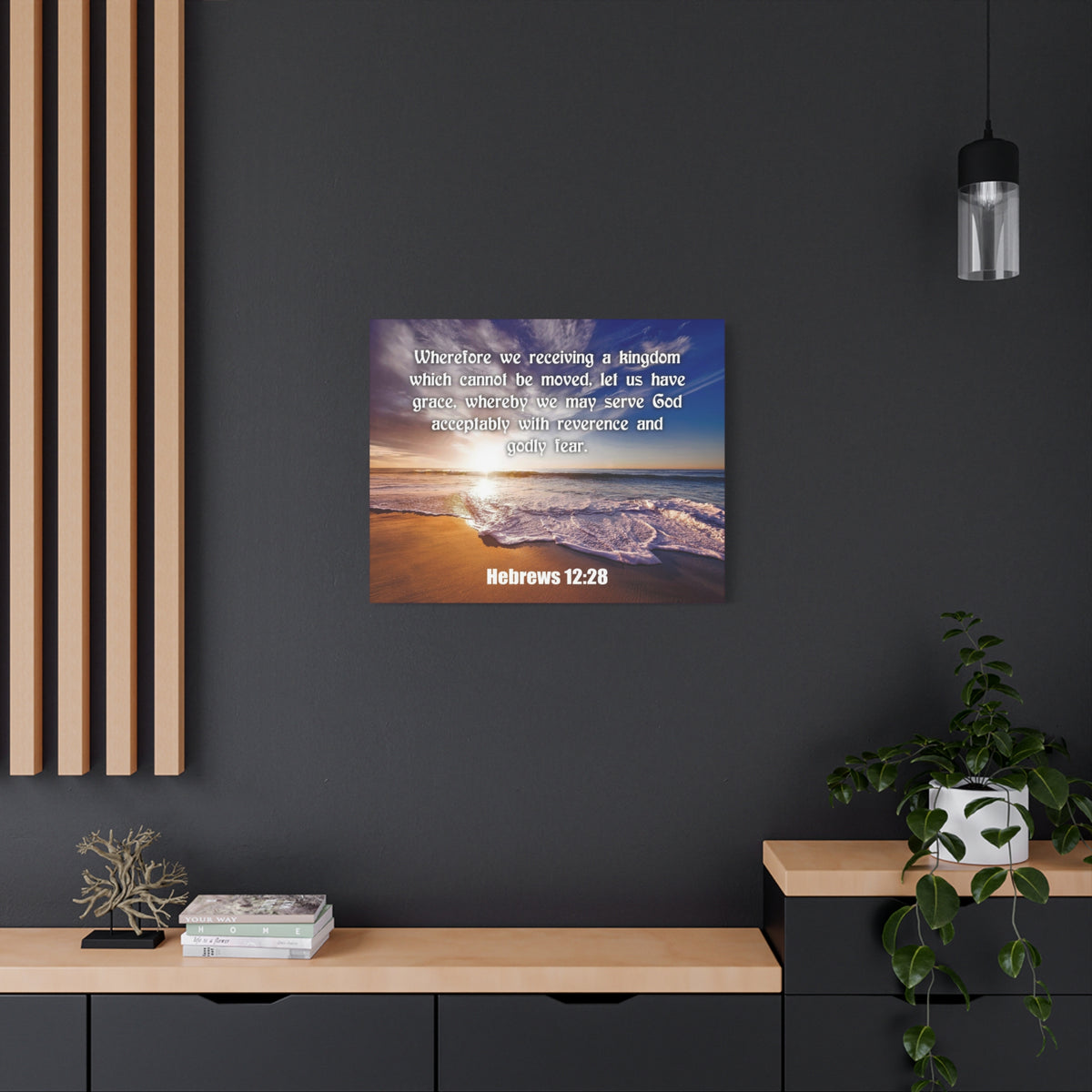 Scripture Canvas Kingdom Sea Hebrews 12:28 KJV Christian Wall Art Bible Verse Print Ready to Hang