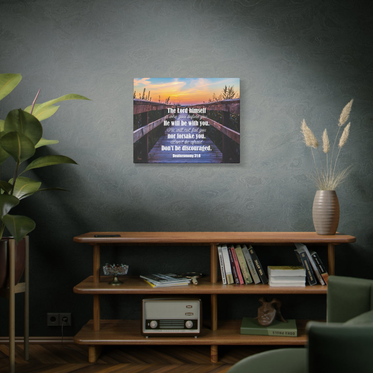 Scripture Canvas Don't Be Discouraged Deuteronomy 31:8 Christian Wall Art Bible Verse Print Ready to Hang