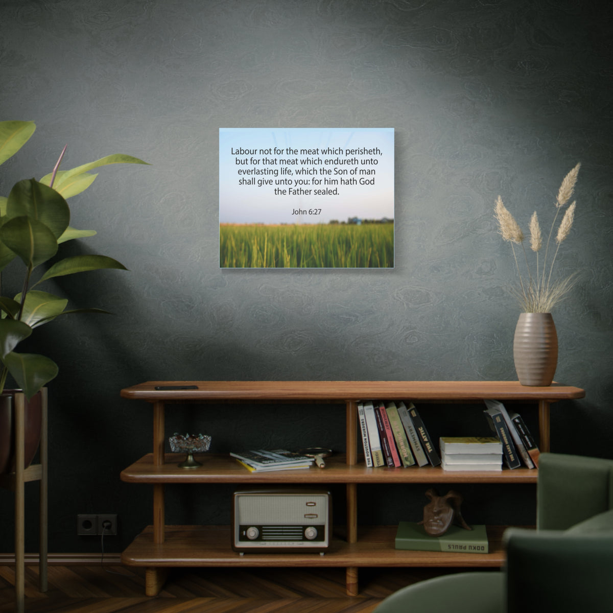 Scripture Canvas Labour Not For The Meat John 6:27 Christian Wall Art Bible Verse Print Ready to Hang