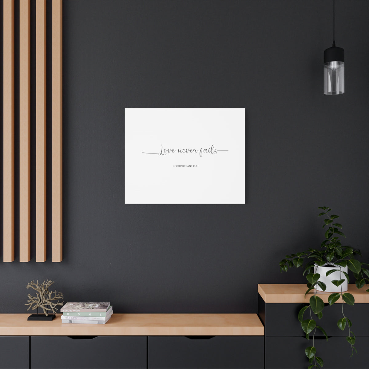 Scripture Canvas Love Never Fails 1 Corinthians 13:8 Christian Wall Art Bible Verse Print Ready to Hang