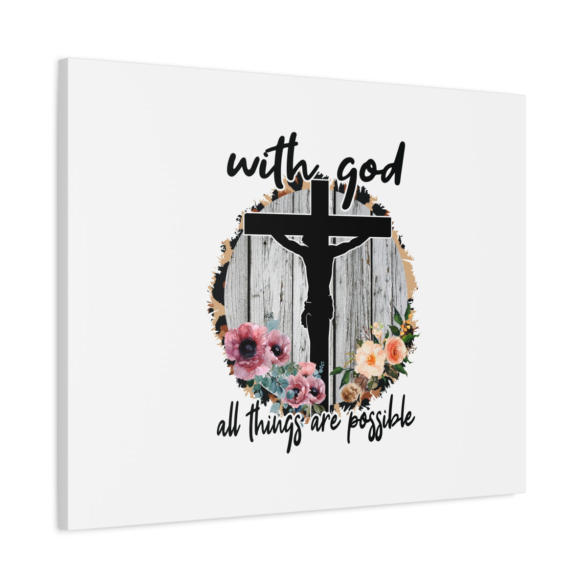 Scripture Canvas All Things Are Possible Mark 10:27 Flower Cross Christian Wall Art Bible Verse Print Ready to Hang