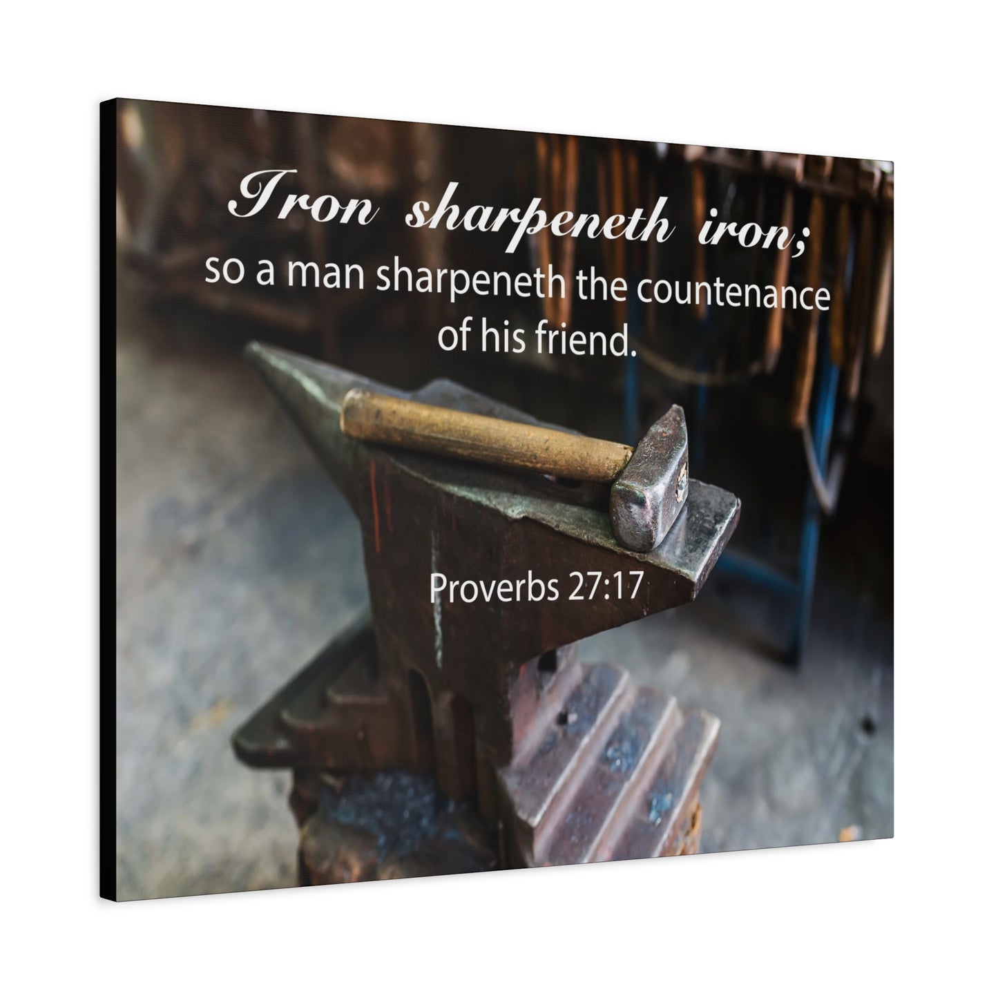 Scripture Canvas Iron Sharpeneth Iron Proverbs 27:17 Christian Wall Art Bible Verse Print Ready to Hang