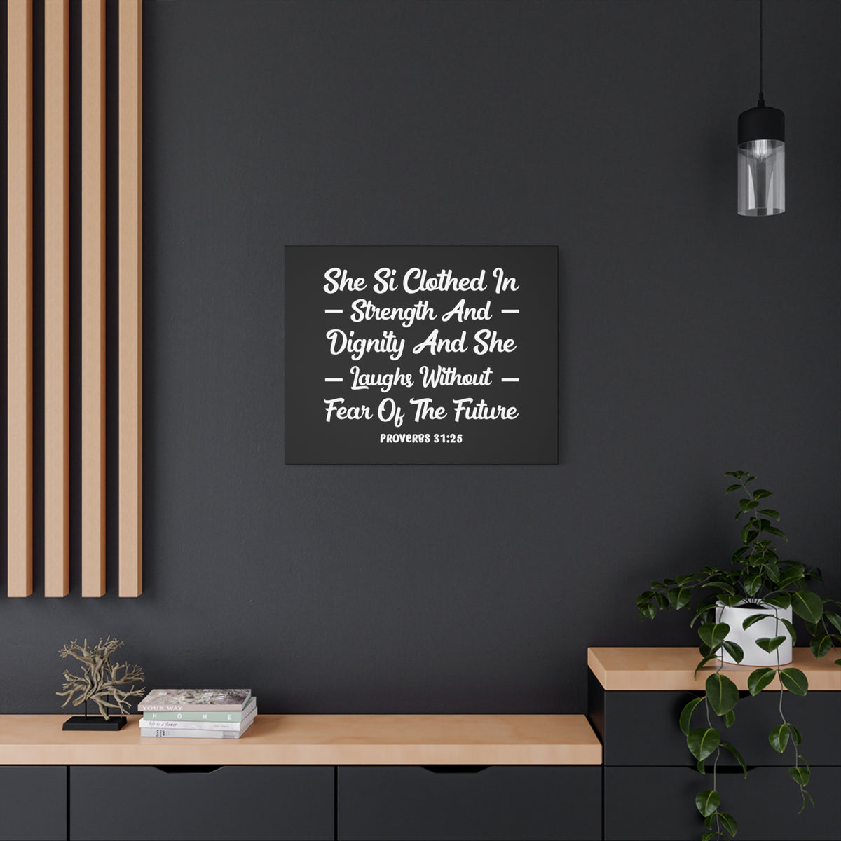 Scripture Canvas Clothed In Strength Proverbs 31:25 Christian Wall Art Bible Verse Print Ready to Hang