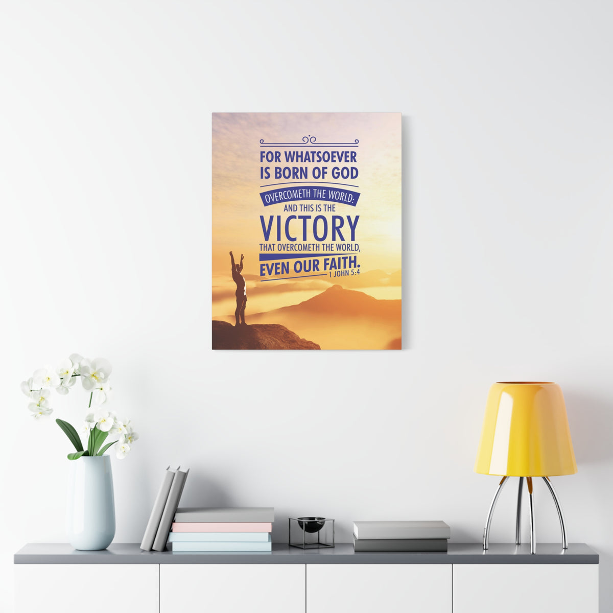 Scripture Canvas Overcometh the World 1 John 5:4 Christian Wall Art Bible Verse Print Ready to Hang