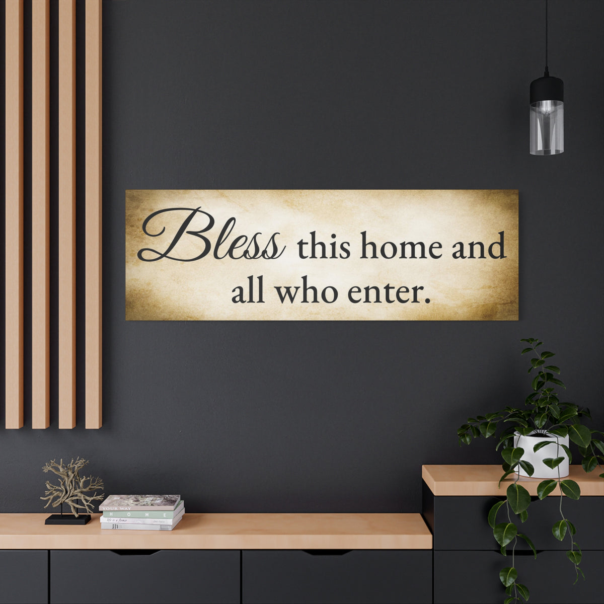 Scripture Walls Bless This Home Luke 10:5 Gold Bible Verse Canvas Christian Wall Art Ready to Hang Unframed