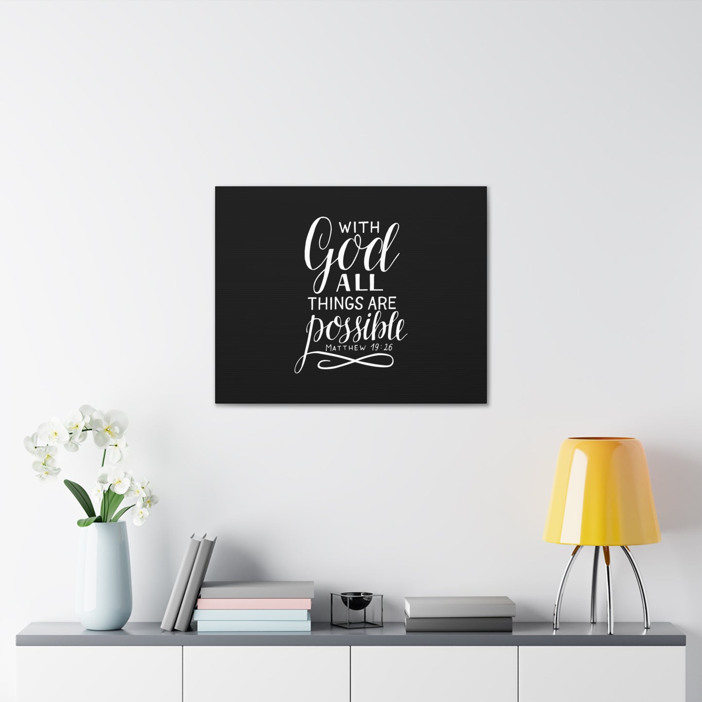 With God All Things Are Possible Matthew 19:26 Black Christian Wall Art Bible Verse Print Ready to Hang