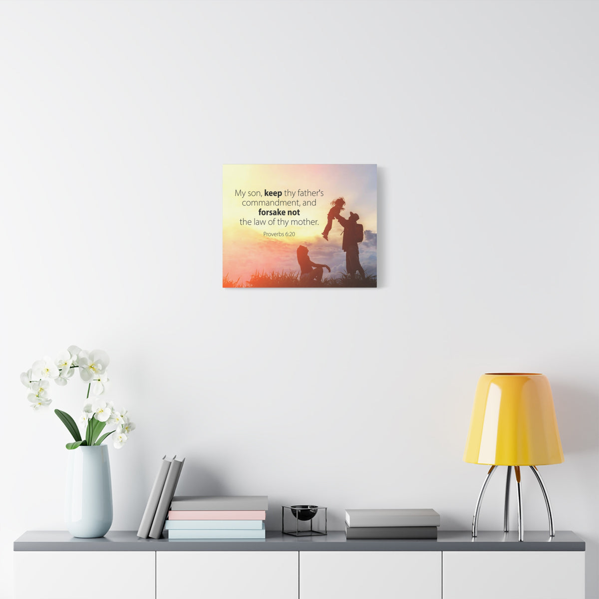 Scripture Canvas The Law of Thy Mother Proverbs 6:20 Christian Wall Art Bible Verse Print Ready to Hang