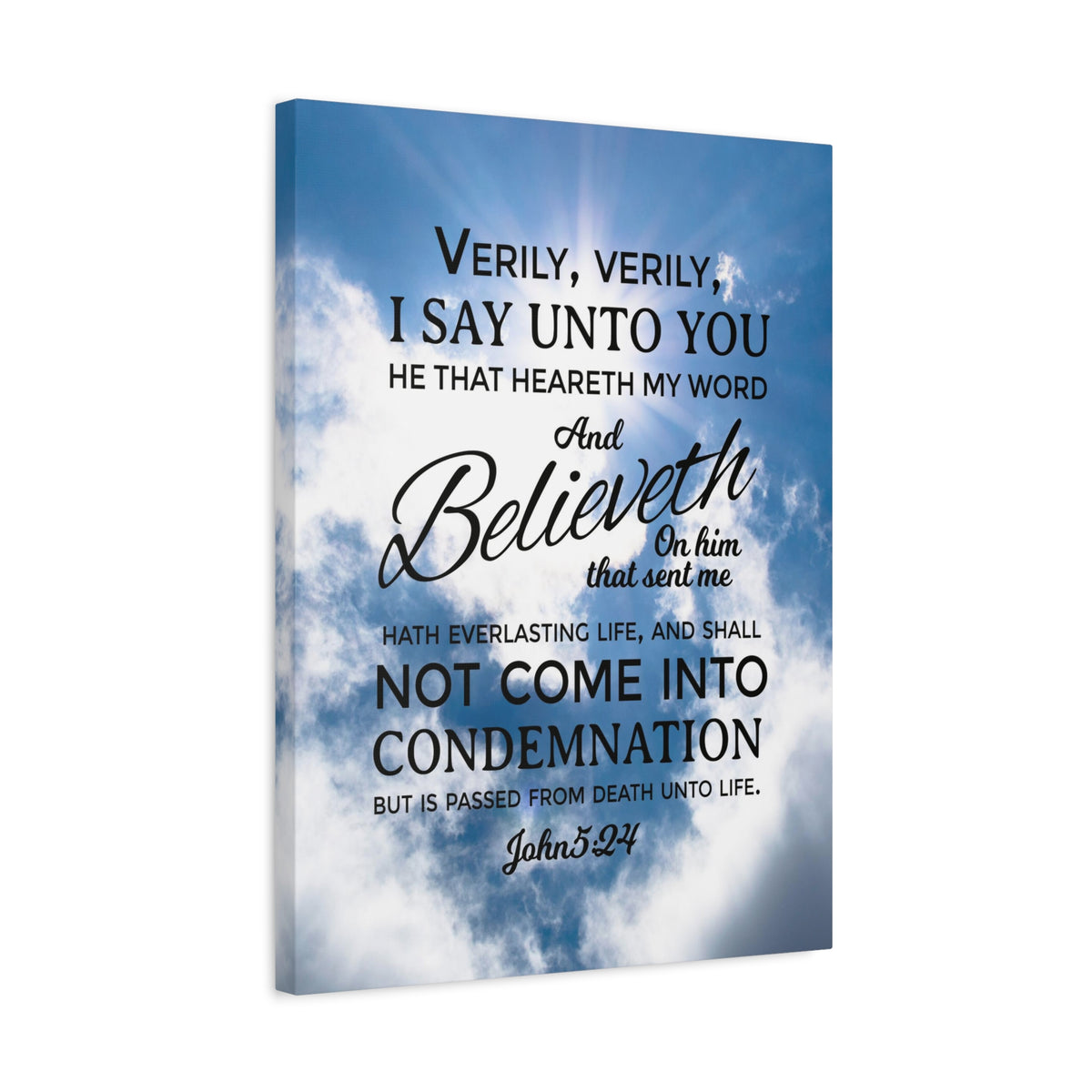 Scripture Canvas Everlasting Life John 5:24 Christian Wall Art Bible Verse Print Ready to Hang