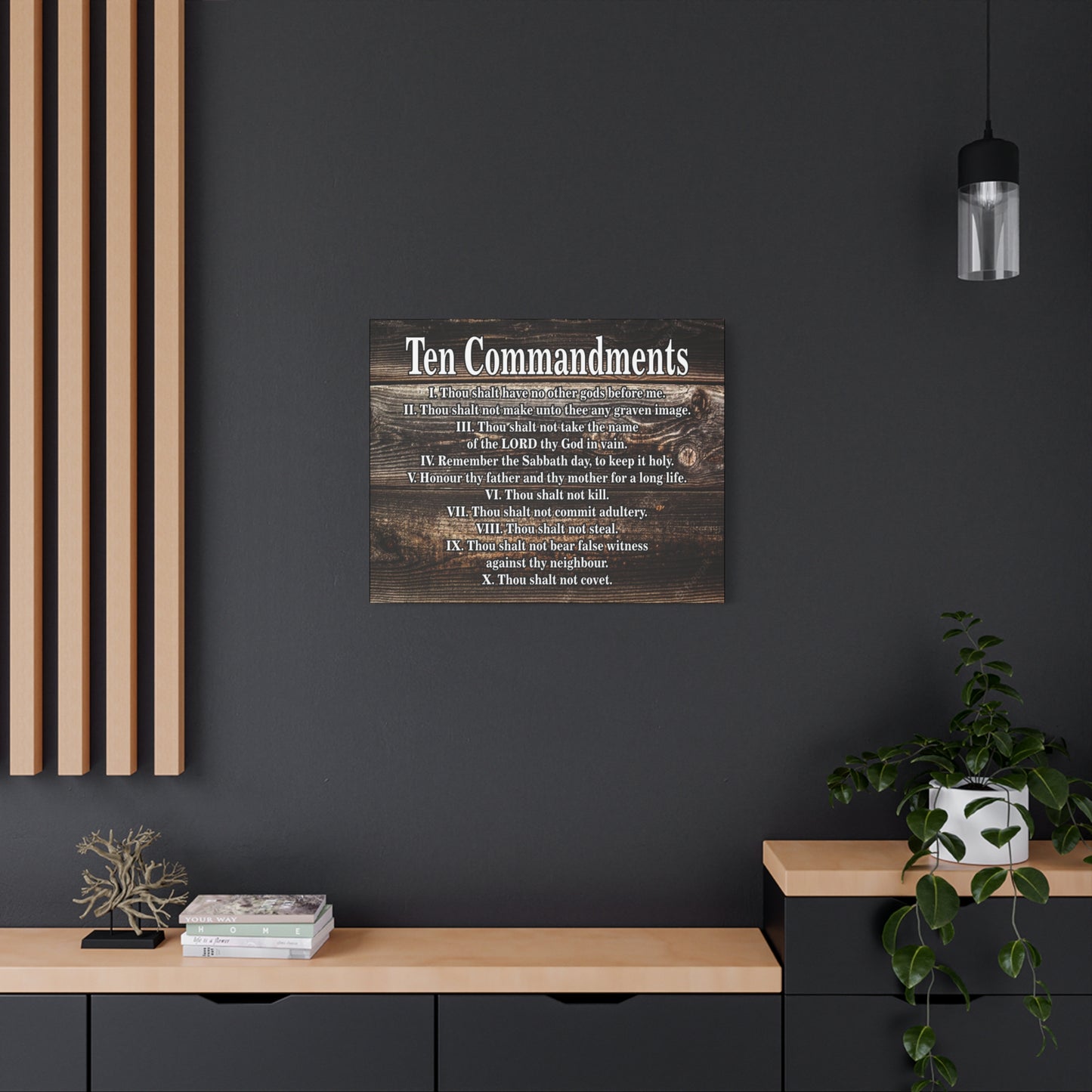 Scripture Canvas Ten Commandments Wood Brown Christian Wall Art Print Ready to Hang