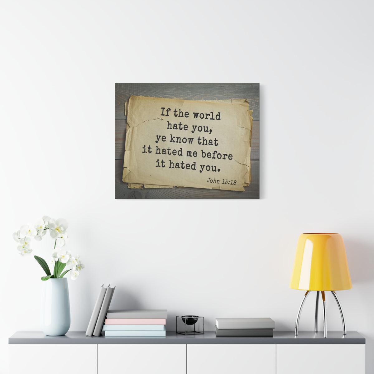 Scripture Canvas The World John 15:18 Christian Wall Art Bible Verse Print Ready to Hang