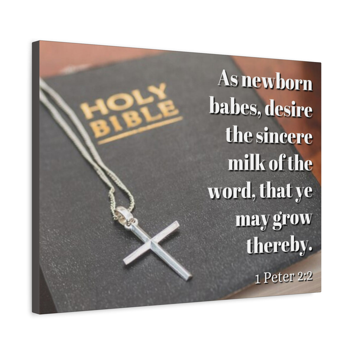 Scripture Canvas Grow 1 Peter 2:2 Christian Wall Art Bible Verse Print Ready to Hang
