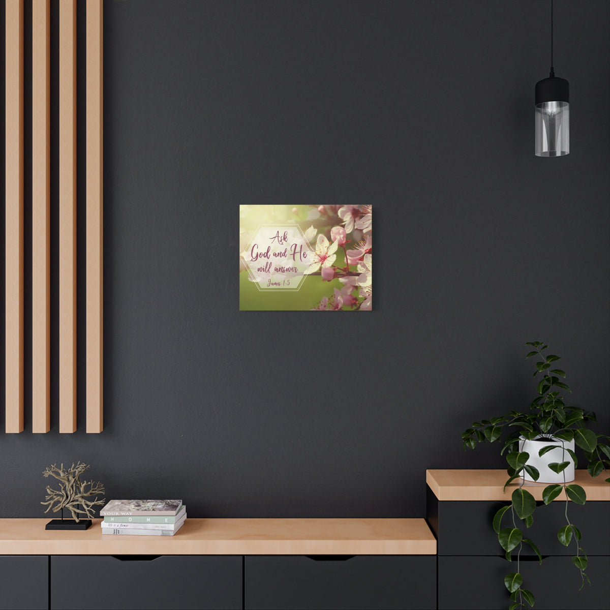 Scripture Canvas He Will Answer James 1:5 Pink Flower Christian Wall Art Bible Verse Print Ready to Hang