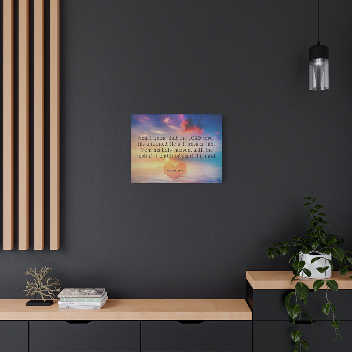 Scripture Canvas Lord Saves His Anointed Psalm 20:6 Christian Wall Art Bible Verse Print Ready to Hang