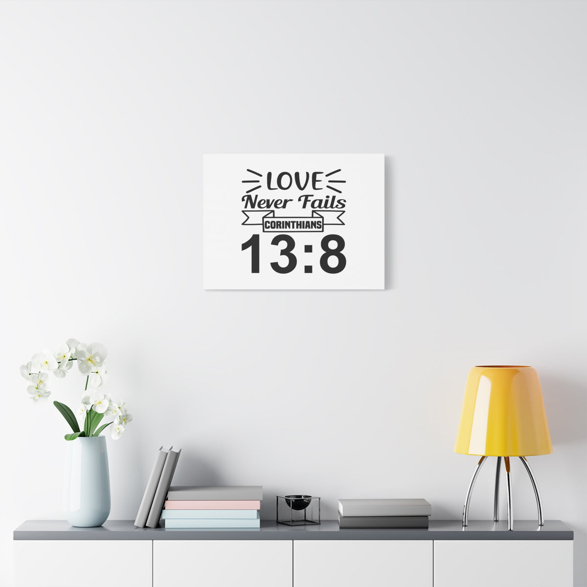 Scripture Canvas Love Never Fails Corinthian 13:8 Christian Wall Art Bible Verse Print Ready to Hang